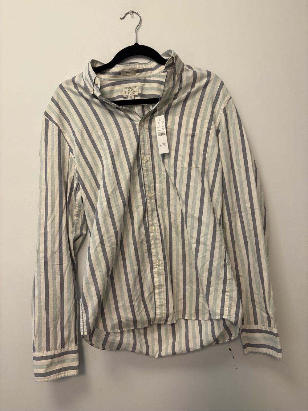 Striped Button-Down Shirt - Light Blue & Cream